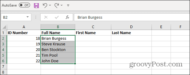 Namen aus Liste Excel auswählen
