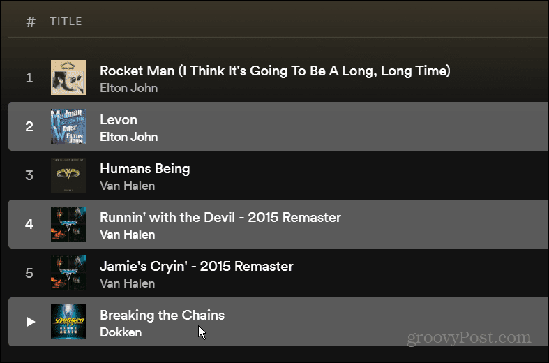 einzelne Songs in der Spotify-Playlist