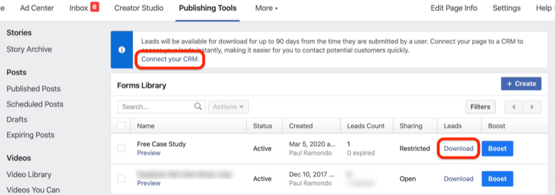 Download-Button für Facebook-Formular