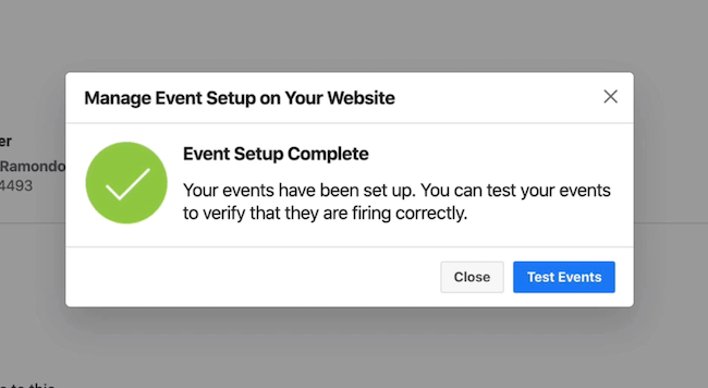 Schaltfläche "Ereignisse testen" im Facebook Events Manager
