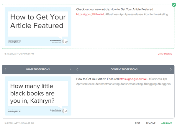 Nachdem MissingLettr Tweets zu Ihrem Blog-Beitrag erstellt hat, können Sie alle Tweets nach Ihren Wünschen bearbeiten.