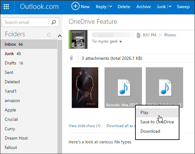 Speichern Sie Outlook.com-Anhänge mit einem Klick in OneDrive