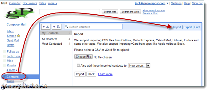 Importieren Sie VCF in Google Mail