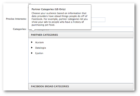 Facebook breite Partnerkategorien