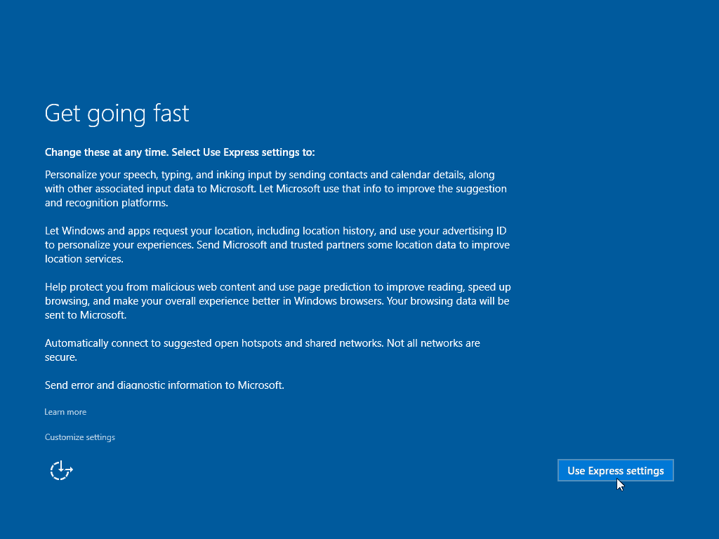 13 Verwenden der Express-Einstellungen Windows 10 Clean Install