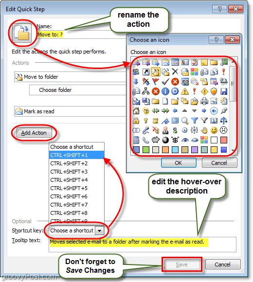 Weitere Quick-Step-Aktionen in Outlook 2010
