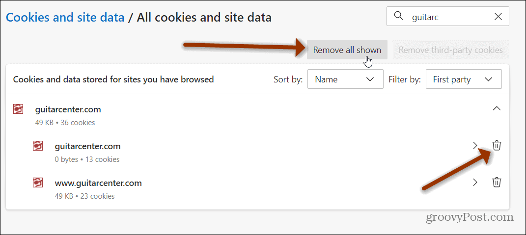 Entfernen Sie alle Cookies angezeigte Kante