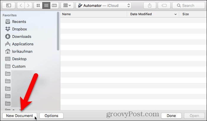 Klicken Sie in Automator auf Neues Dokument