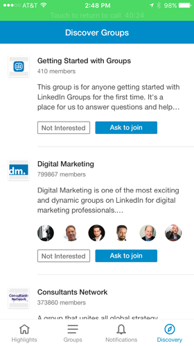 LinkedIn Gruppe entdecken App