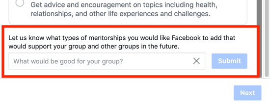 So verbessern Sie Ihre Facebook-Gruppengemeinschaft: Option, Facebook eine Option für eine Gruppen-Mentoring-Kategorie vorzuschlagen