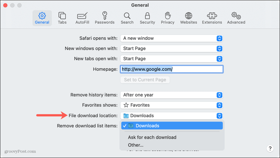 Speicherort für das Herunterladen von Dateien in Safari auf dem Mac