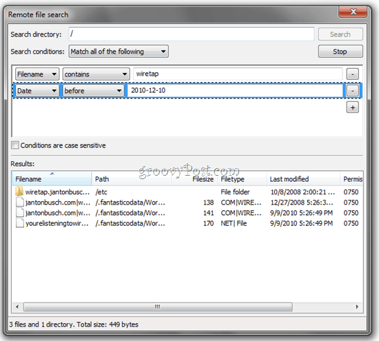 Remote-Dateisuche FTP FileZilla