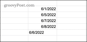 Beispiel für Textdatumswerte in Google Sheets