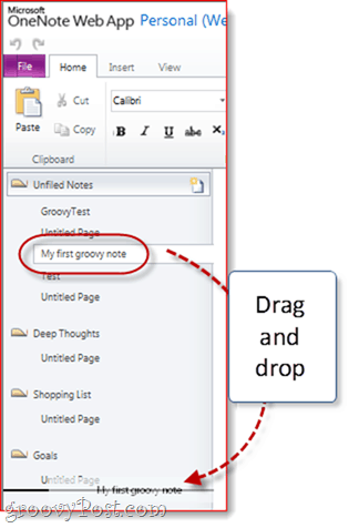 Organisieren von Abschnitten in One Note Skydrive