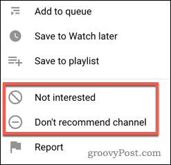 Stoppen einer YouTube-Video- oder Kanalempfehlung