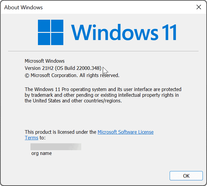 Version und Build von Windows 11 über den Winver-Befehl