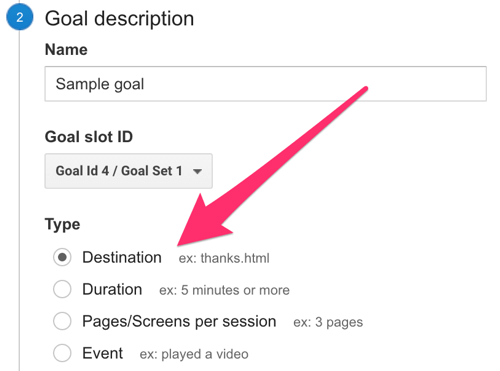 Wählen Sie in Google Analytics das Ziel als Zieltyp aus