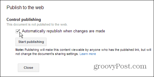 Steuern Sie die Veröffentlichung von Google Doc