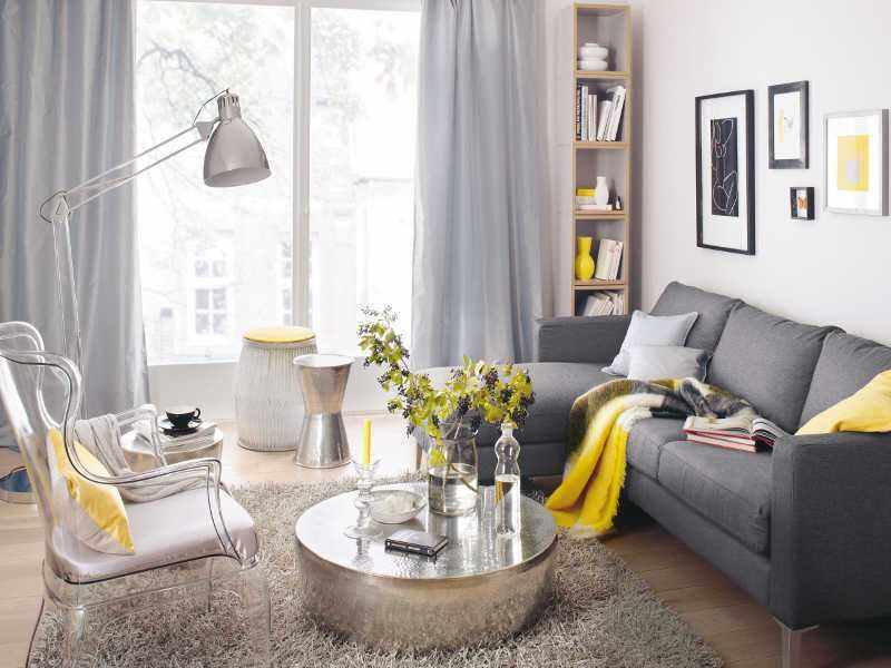 grau gelbe Wohnzimmerdekoration