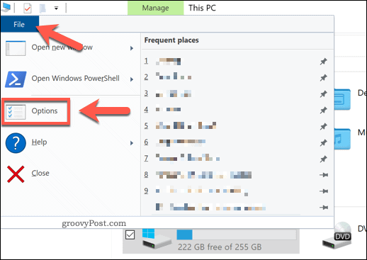 Öffnen von Dateioptionen im Windows Explorer