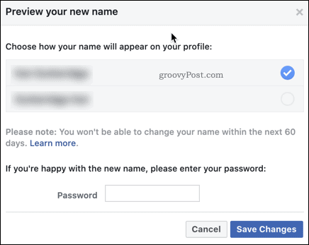 Bestätigung einer Facebook-Namensänderung