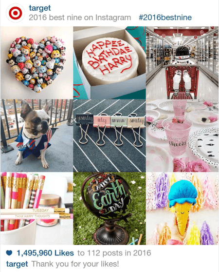 Hier ist ein Beispiel für die neun besten Instagram-Beiträge von Target im Jahr 2016.