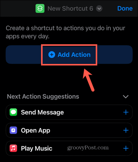 iPhone Shortcuts Aktion hinzufügen