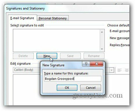 Outlook 2013 verwendet den Signaturnamen