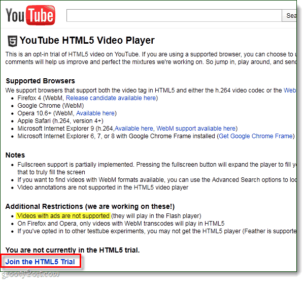 Sehen Sie YouTube auf Ihrem Computer mit HTML5 anstelle von Flash