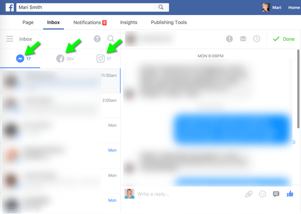 Der neue einheitliche Posteingang für Messenger, Facebook und Instagram auf dem Desktop erleichtert die Verwaltung von Publikumsnachrichten erheblich.