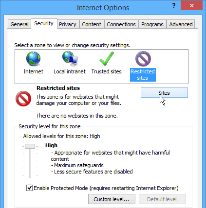 Eingeschränkte Websites im Internet Explorer