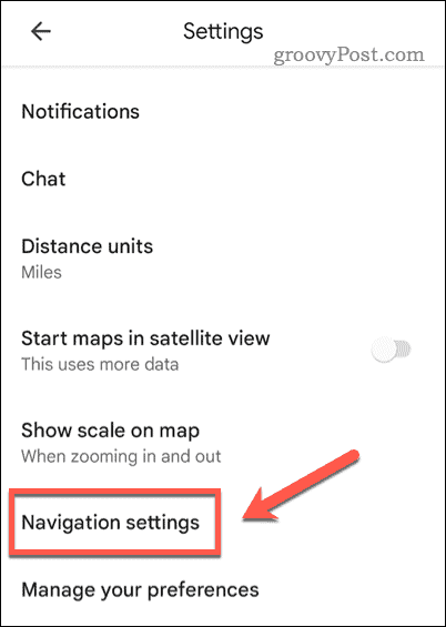 Öffnen Sie die Navigationseinstellungen von Google Maps