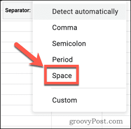 Trennen von Text in Google Sheets