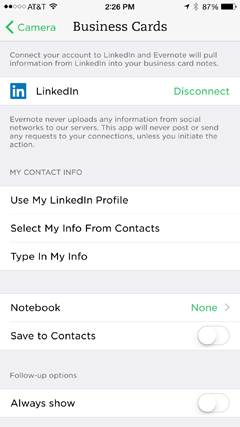 evernote verbunden mit linkedin