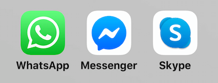 Symbole für WhatsApp, Facebook Messenger und Skype