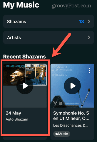 Shazam Auto-Shazam-Ergebnisse
