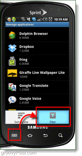Filter verwalten Anwendungen Android