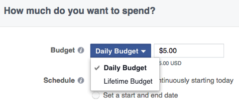 Budgetoptionen für Facebook-Anzeigen