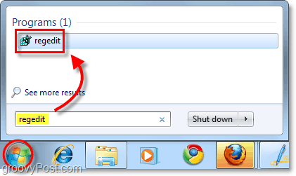Öffnen Sie regedit in Windows 7