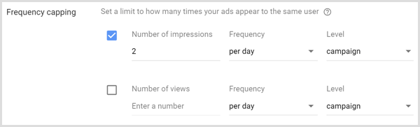 Einstellungen für die Frequenzbegrenzung für die Google AdWords-Kampagne.