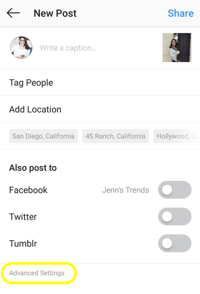 So fügen Sie Instagram-Posts Alternativtext hinzu, Schritt 1, neue erweiterte Einstellungsoption für Instagram-Posts