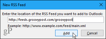 Neues Dialogfeld "RSS-Feed" in Outlook