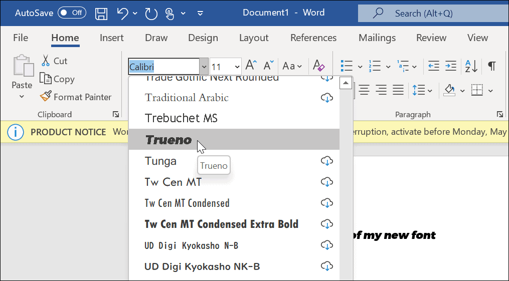 Neue Schriftart in Microsoft Word