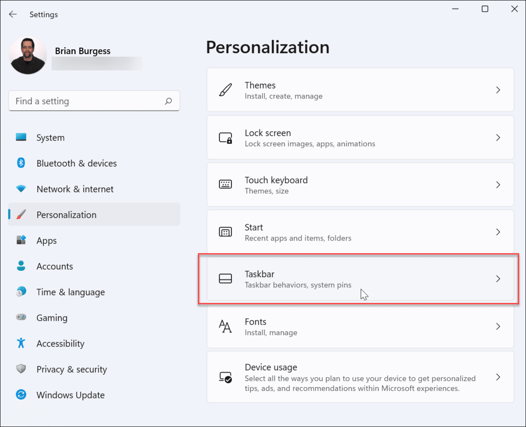 Personalisierung Taskleiste Windows 11-Einstellungen