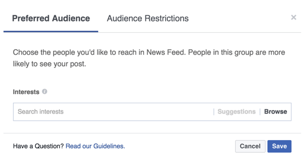 Fügen Sie Interessentags hinzu, die die Personen widerspiegeln, die Sie mit Ihrem Facebook-Beitrag erreichen möchten.