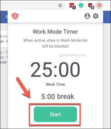 Starten des BlockSite-Arbeitsmodus-Timers