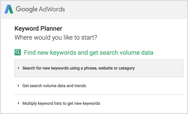 Google Keyword Planner sucht nach neuen Keywords
