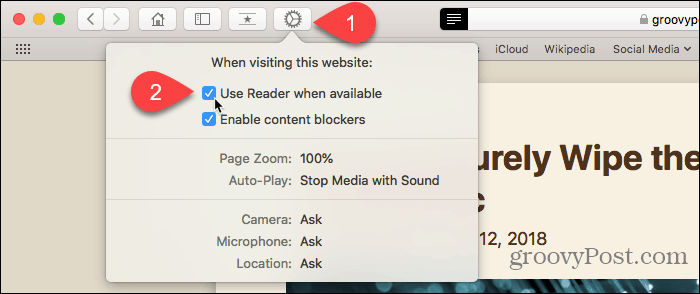 Verwenden Sie die Schaltfläche "Website-Einstellungen" in Safari für Mac