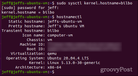 Setzen Sie den vorübergehenden Hostnamen mit sysctl