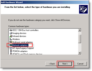 Windows-Assistent zum Hinzufügen von Hardware: Netzwerkadapter